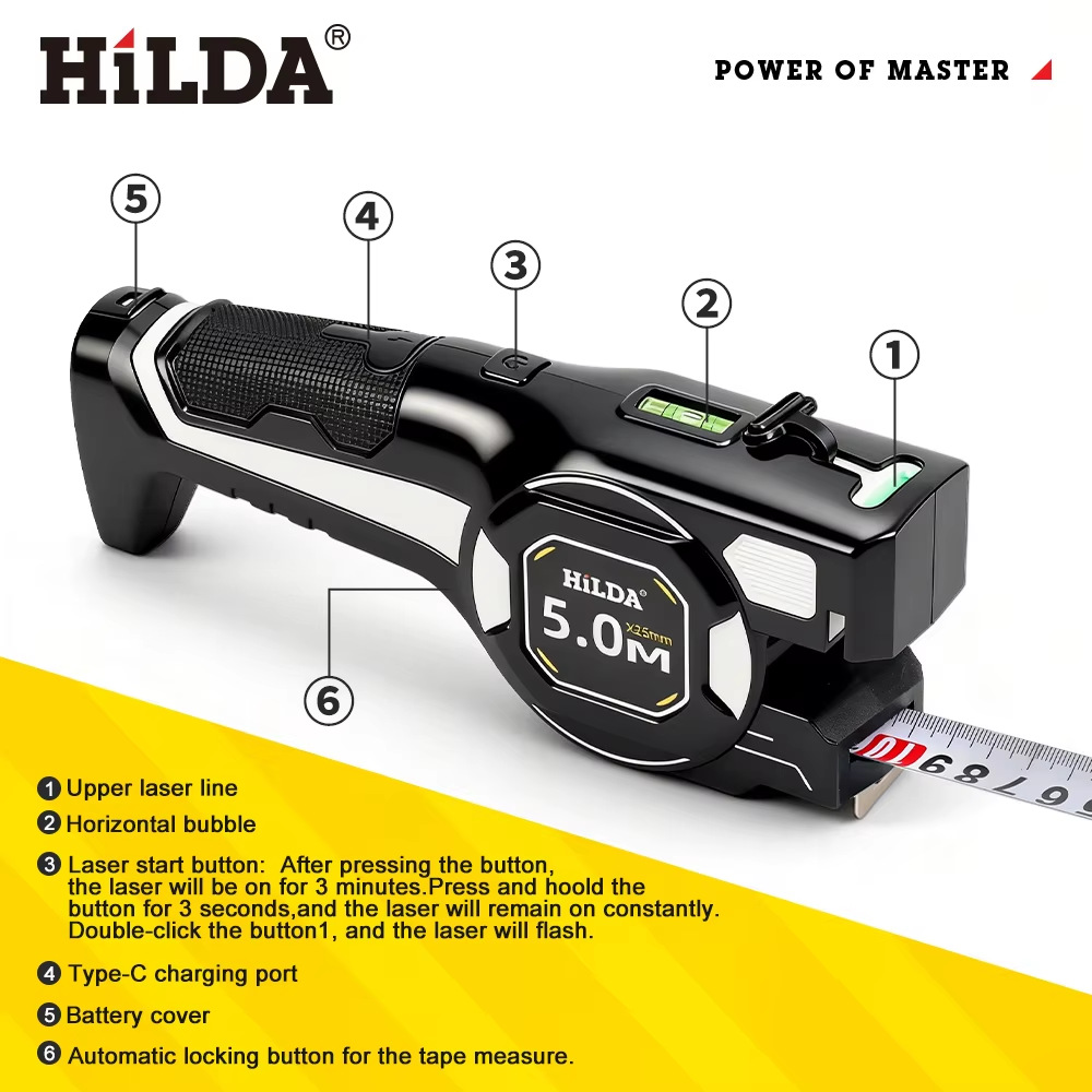 Laser Tape Measure with Green Laser Line, No-Ladder Ceiling Measuring, Side Laser for Picture Hanging, Auto-Lock 16ft/5m Metric & Imperial, with Batteries(black)