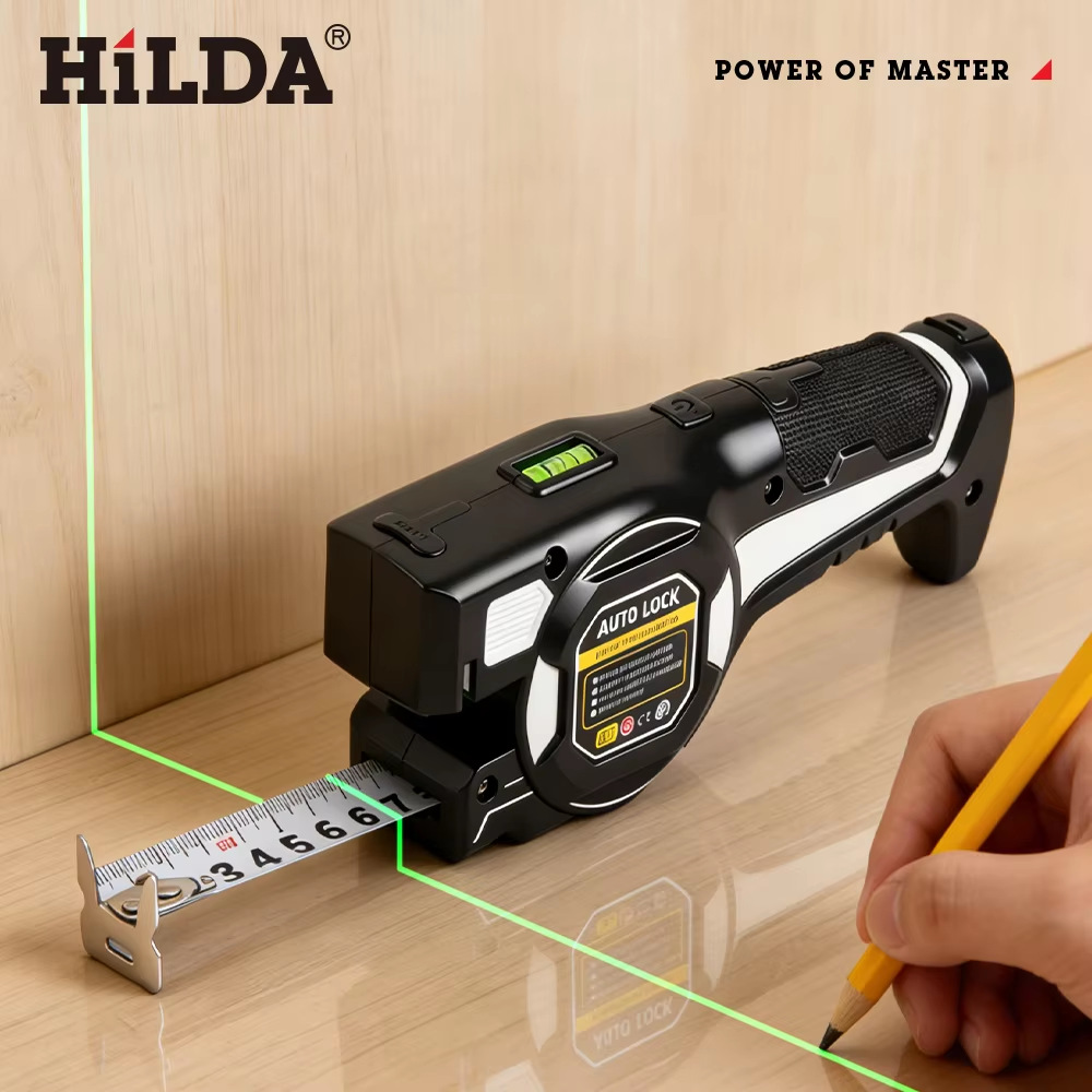 Laser Tape Measure with Green Laser Line, No-Ladder Ceiling Measuring, Side Laser for Picture Hanging, Auto-Lock 16ft/5m Metric & Imperial, with Batteries(black)