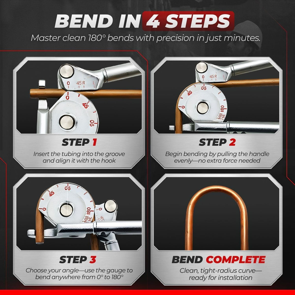 1/2 Inch OD Tubing Bender, 180° Copper Pipe Bending Tool
Hvac Copper Pipe Bender for 1/2 Inch Od Soft Copper, Aluminum and Thin-Wall Steel Tubing with Marked Angles Up to 180°(silver)