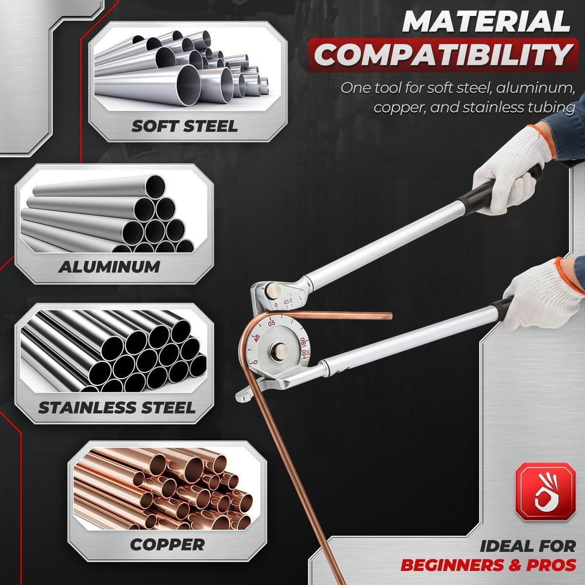 1/2 Inch OD Tubing Bender, 180° Copper Pipe Bending Tool
Hvac Copper Pipe Bender for 1/2 Inch Od Soft Copper, Aluminum and Thin-Wall Steel Tubing with Marked Angles Up to 180°(silver)