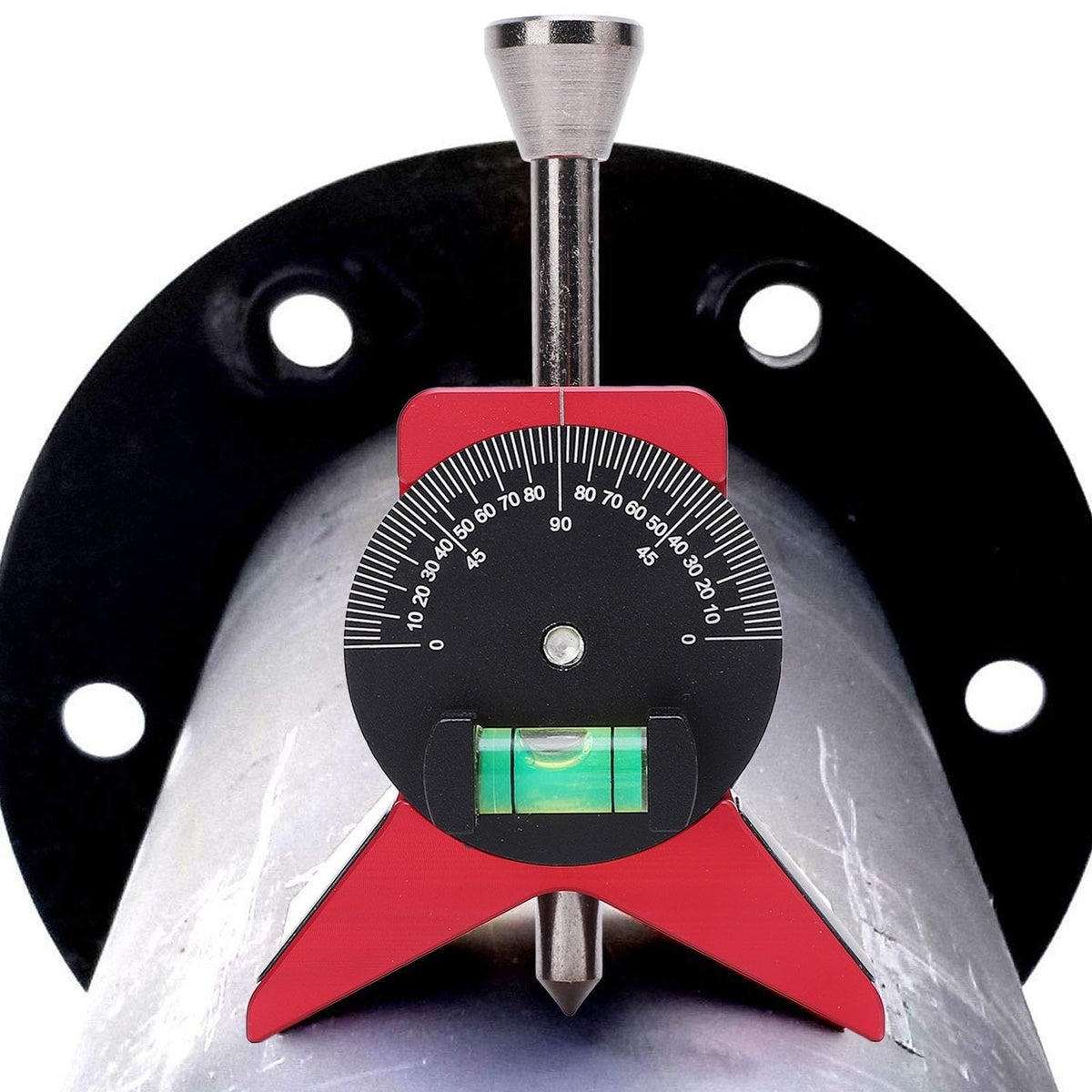 Pipe Center Finder, Y Shaped Stainless Steel Magnetic Pipe Marker Centering Tool Multifunctional Pipefitter Tools with Adjustable Dial Bubble Protractor(red)