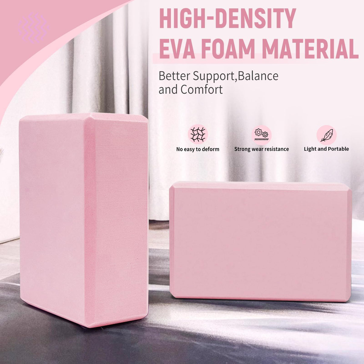 Yoga Block, 2 Pack High-Density Non-Slip EVA Foam Exercise Brick
9