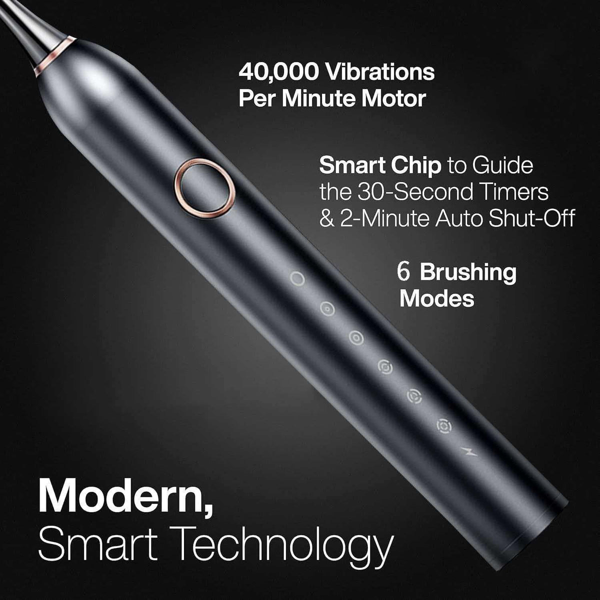 Electric Toothbrush for Adults & Kids, Rechargeable Electric Toothbrush for Ages 12+ and Adults, with 8 Brush Heads, Storage Box & Charging Stand, Up to 180 Days Battery Life(black)