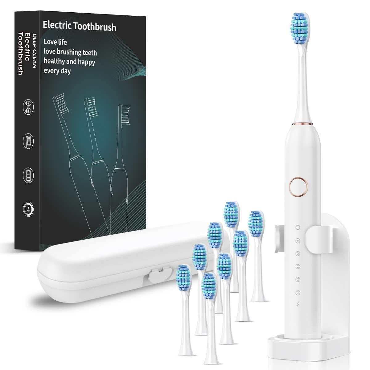 Electric Toothbrush for Adults & Kids, Rechargeable Electric Toothbrush for Ages 12+ and Adults, with 8 Brush Heads, Storage Box & Charging Stand, Up to 180 Days Battery Life(black)