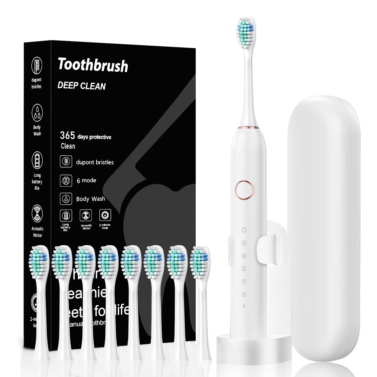 Electric Toothbrush for Adults & Kids, Rechargeable Electric Toothbrush for Ages 12+ and Adults, with 8 Brush Heads, Storage Box & Charging Stand, Up to 180 Days Battery Life(black)