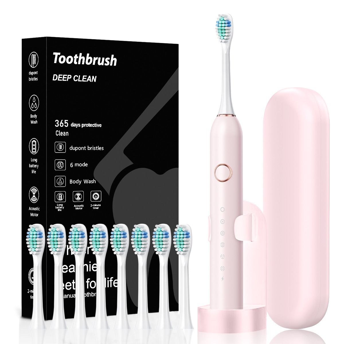 Electric Toothbrush for Adults & Kids, Rechargeable Electric Toothbrush for Ages 12+ and Adults, with 8 Brush Heads, Storage Box & Charging Stand, Up to 180 Days Battery Life(black)