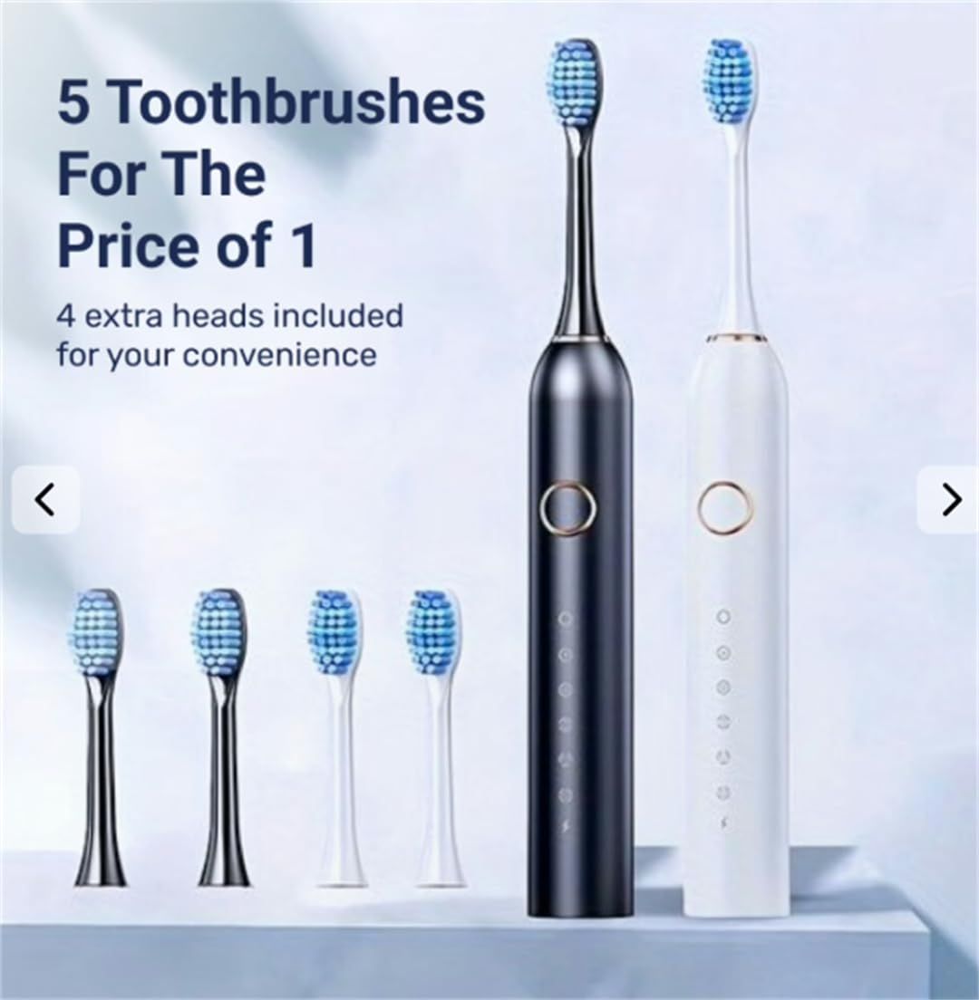 Adult Electric Toothbrush, Soft Bristle, 6 Modes, 4 Brush Heads, 2-Minute Timer, IPX7 Waterproof, USB Rechargeable with Travel Case, for Sensitive Gums(Black)