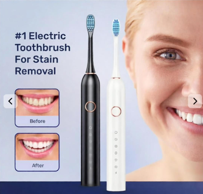 Adult Electric Toothbrush, Soft Bristle, 6 Modes, 4 Brush Heads, 2-Minute Timer, IPX7 Waterproof, USB Rechargeable with Travel Case, for Sensitive Gums(Black)