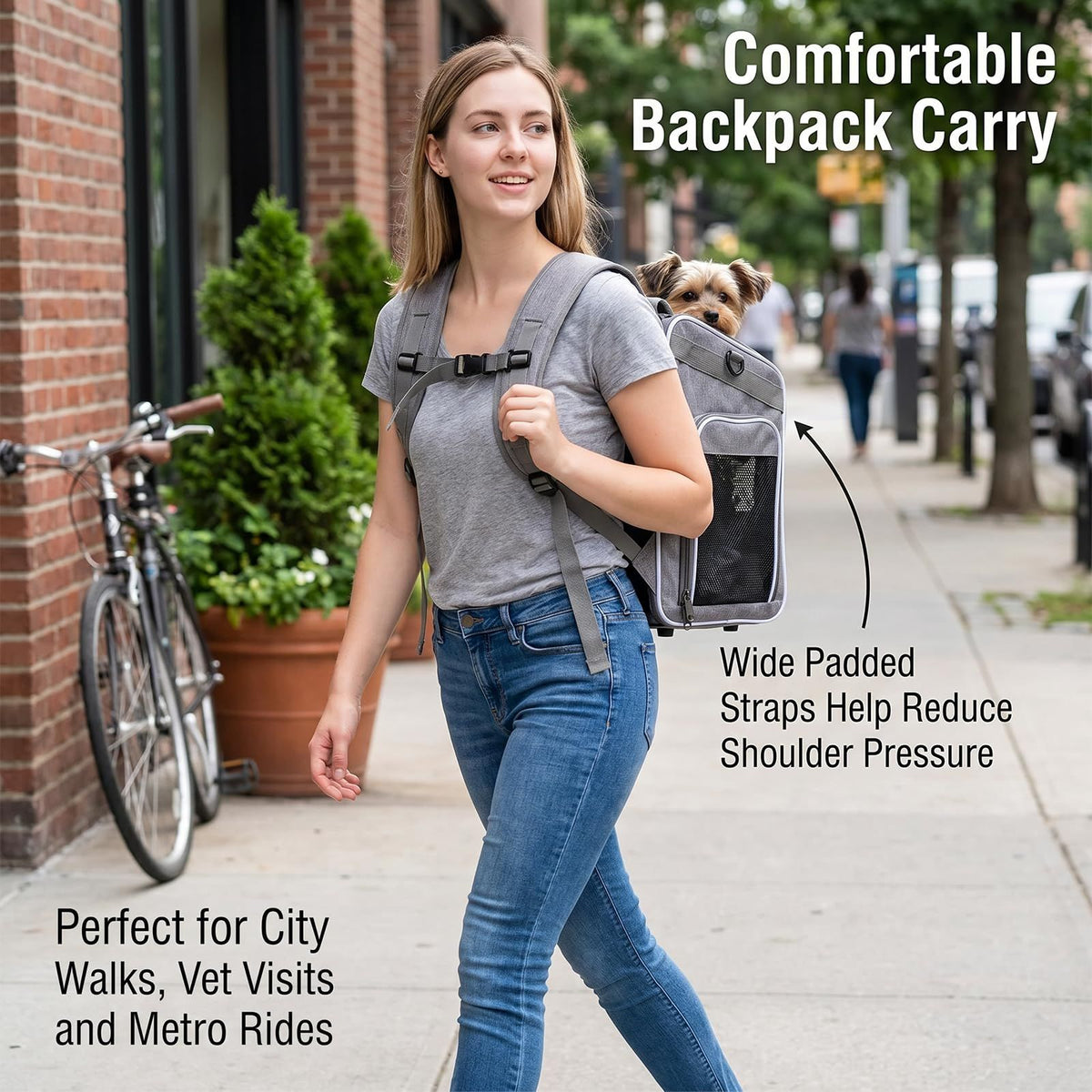 Dog Bike Basket Pet Carrier Backpack 3-in-1, Foldable Expandable Cat Carrier for Bicycle Handlebar, Soft-Sided Breathable Mesh Travel Bag for Small Dogs Cats Up to 18 lbs(gray)