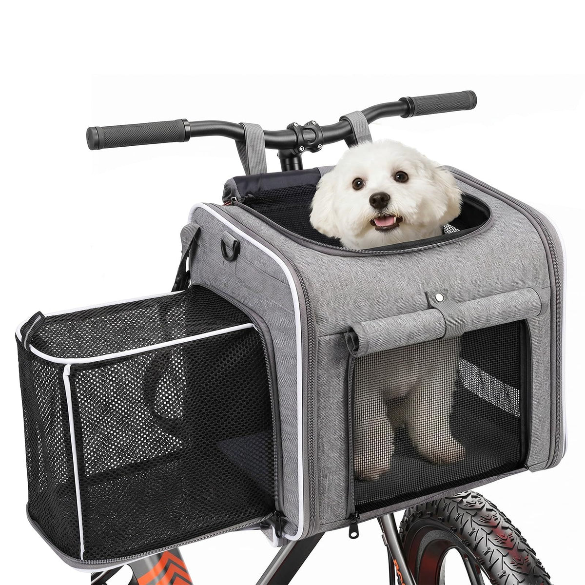 Dog Bike Basket Pet Carrier Backpack 3-in-1, Foldable Expandable Cat Carrier for Bicycle Handlebar, Soft-Sided Breathable Mesh Travel Bag for Small Dogs Cats Up to 18 lbs(Blue)