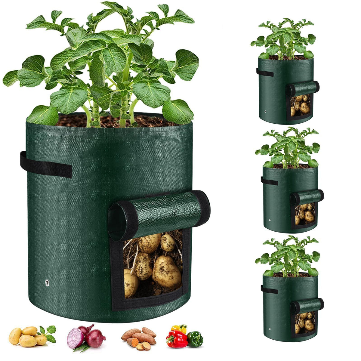 10 Gallon 3-Pack Grow Bags, Durable PE Fabric Pots with Flap and Handles, Green Planter Bags for Potato Vegetables Flowers Herbs Garden Outdoor, 17.7''x13.8'' Large for All Plants Growing(Olive Green)
