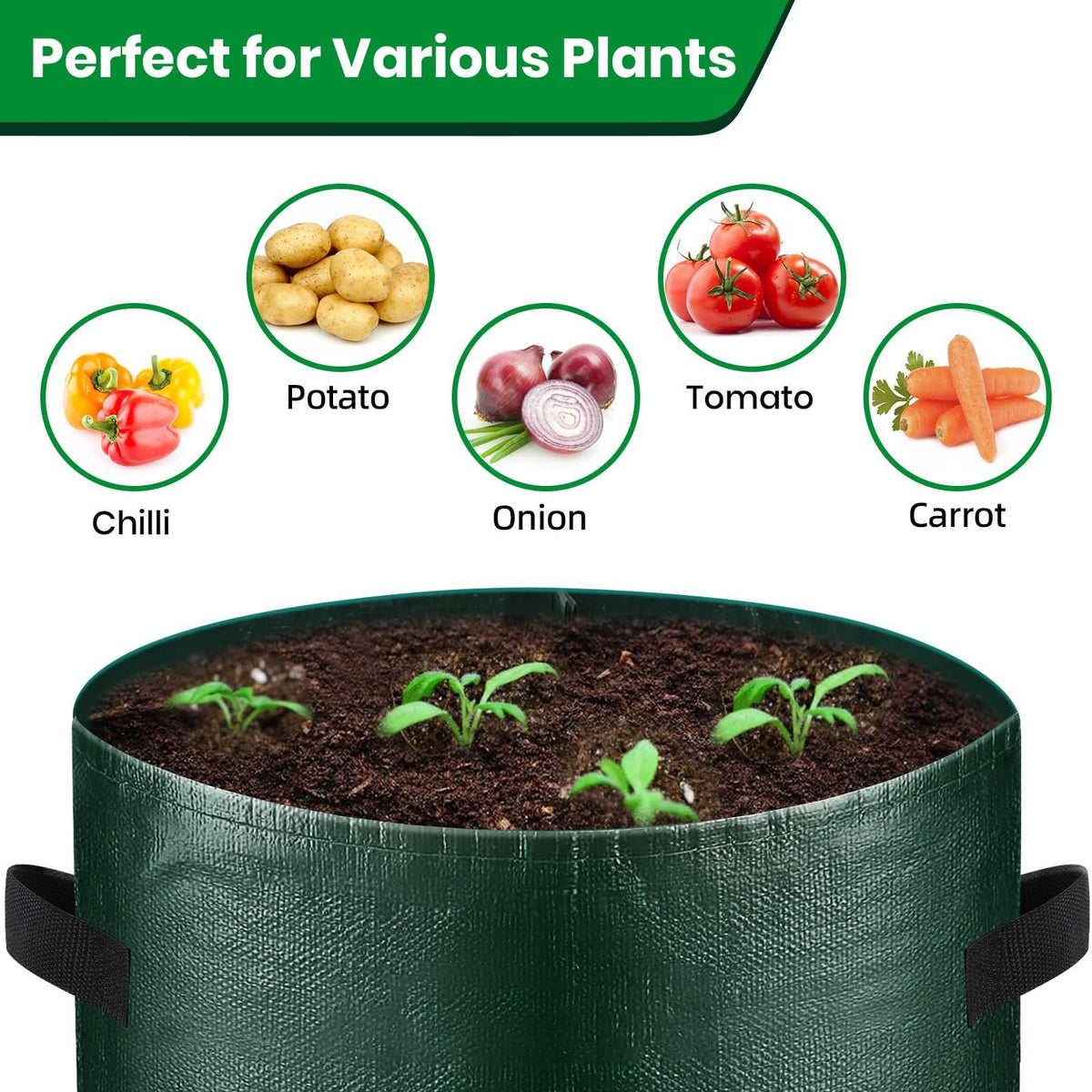 10 Gallon 3-Pack Grow Bags, Durable PE Fabric Pots with Flap and Handles, Green Planter Bags for Potato Vegetables Flowers Herbs Garden Outdoor, 17.7''x13.8'' Large for All Plants Growing(Olive Green)