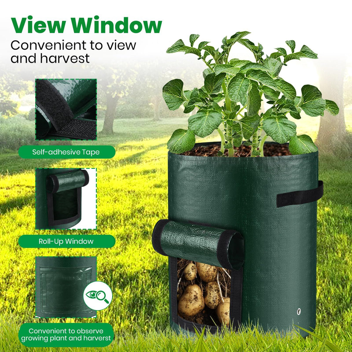 10 Gallon 3-Pack Grow Bags, Durable PE Fabric Pots with Flap and Handles, Green Planter Bags for Potato Vegetables Flowers Herbs Garden Outdoor, 17.7''x13.8'' Large for All Plants Growing(Olive Green)