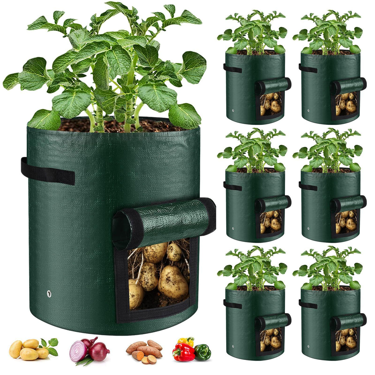 10 Gallon 3-Pack Grow Bags, Durable PE Fabric Pots with Flap and Handles, Green Planter Bags for Potato Vegetables Flowers Herbs Garden Outdoor, 17.7''x13.8'' Large for All Plants Growing(Olive Green)