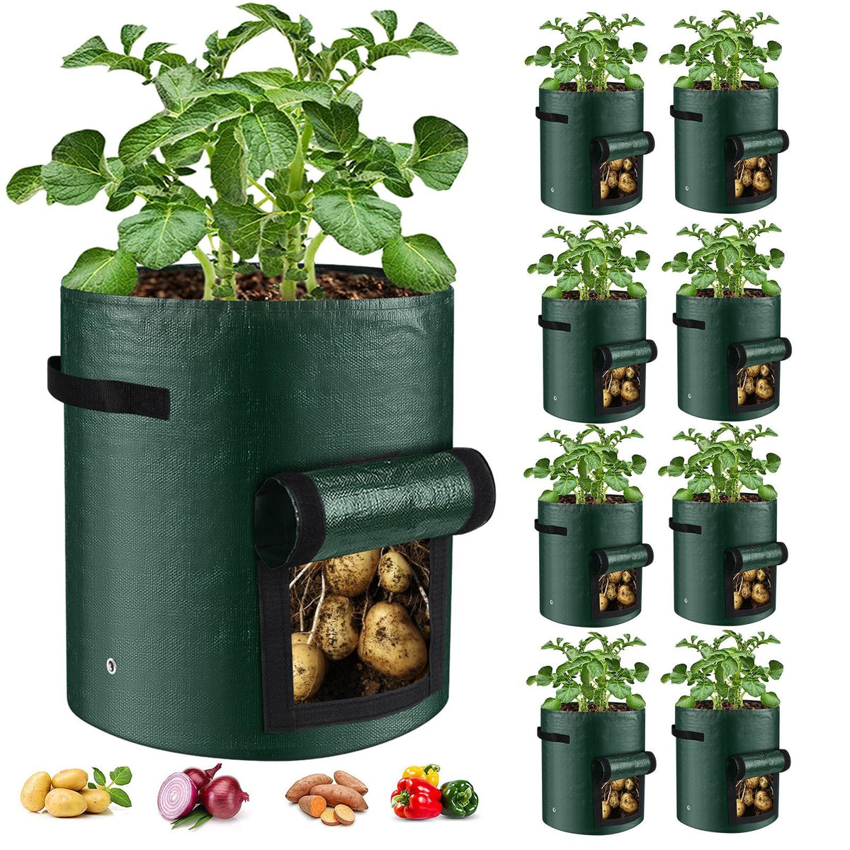 10 Gallon 3-Pack Grow Bags, Durable PE Fabric Pots with Flap and Handles, Green Planter Bags for Potato Vegetables Flowers Herbs Garden Outdoor, 17.7''x13.8'' Large for All Plants Growing(Olive Green)