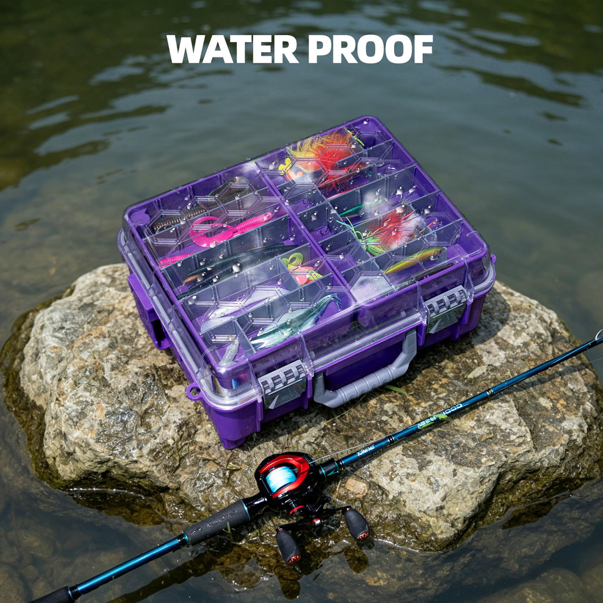Upgraded Large Capacity Waterproof Floating Tackle Box with Rod Holder, Airtight Organizer with Removable Trays for Lures Hooks Baits, Durable Fishing Gear Storage Gift for Anglers(Yellow)