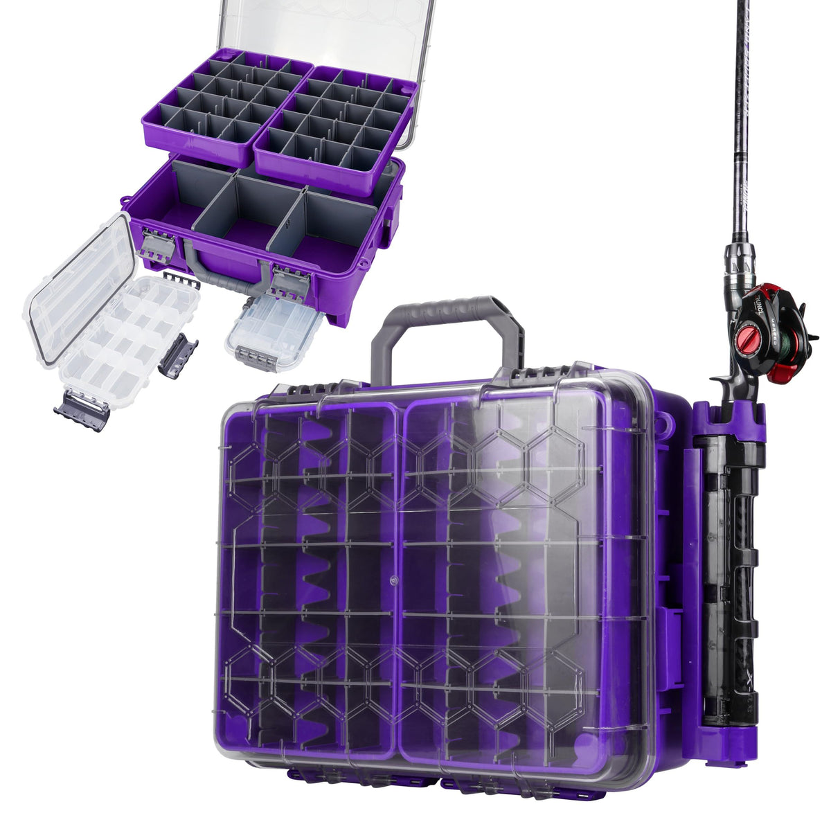 Upgraded Large Capacity Waterproof Floating Tackle Box with Rod Holder, Airtight Organizer with Removable Trays for Lures Hooks Baits, Durable Fishing Gear Storage Gift for Anglers(Yellow)