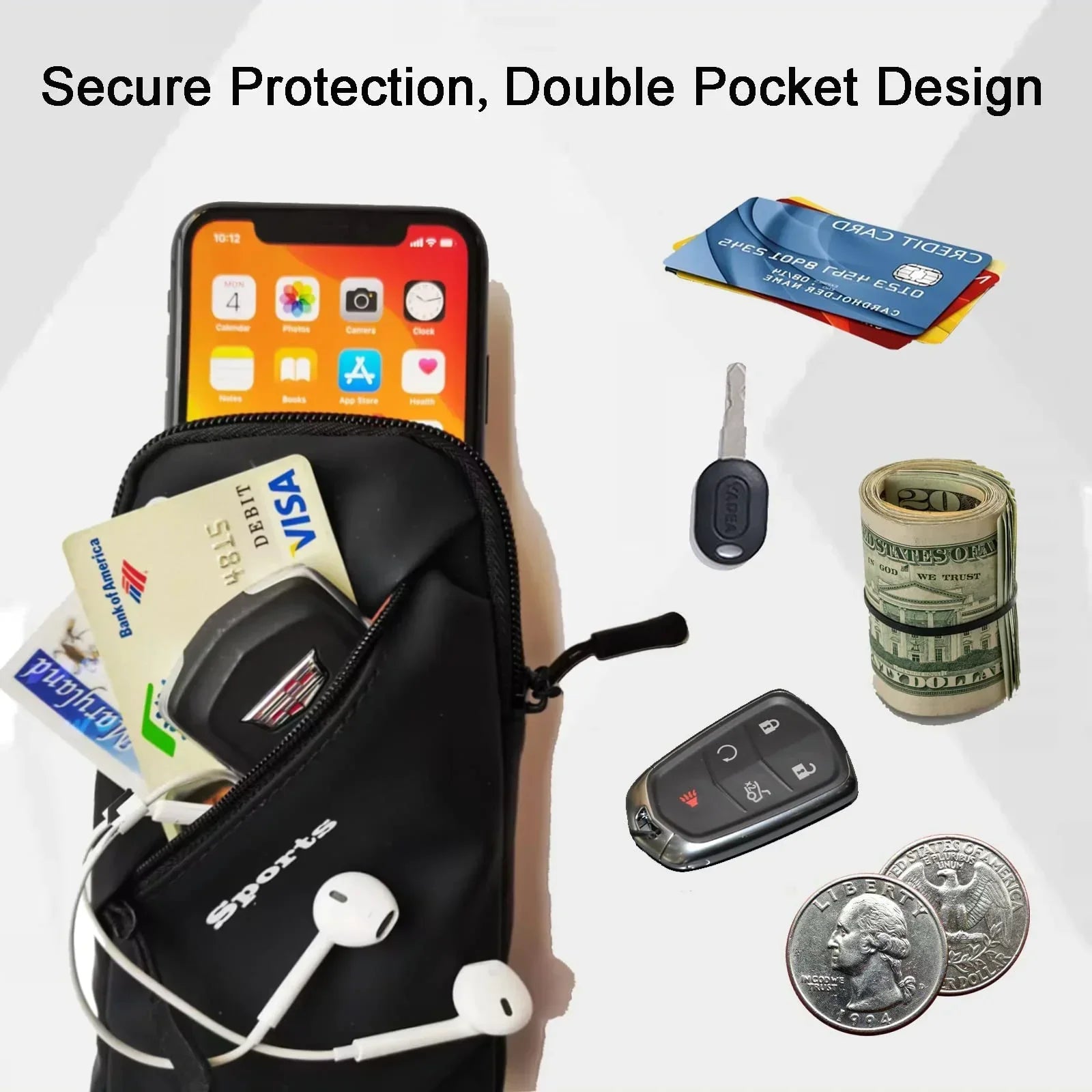 Universal Running Phone Arm Band – Waterproof, Dual Pocket, Adjustable Strap, Breathable Mesh, Fits Phones Up to 6.7 Inches, Crossbody & Waist Clip (Grey)