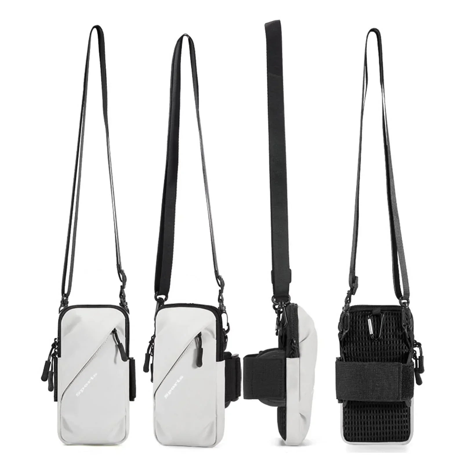 Universal Running Phone Arm Band – Waterproof, Dual Pocket, Adjustable Strap, Breathable Mesh, Fits Phones Up to 6.7 Inches, Crossbody & Waist Clip (Grey)