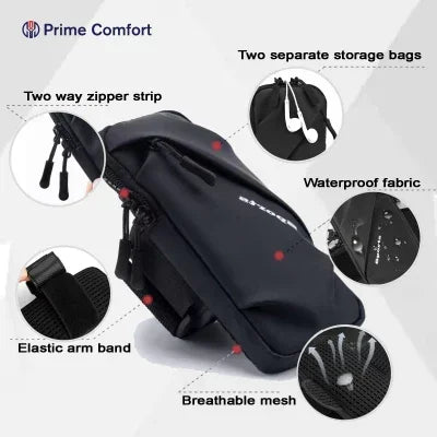 Universal Running Phone Arm Band – Waterproof, Dual Pocket, Adjustable Strap, Breathable Mesh, Fits Phones Up to 6.7 Inches, Crossbody & Waist Clip (Black)