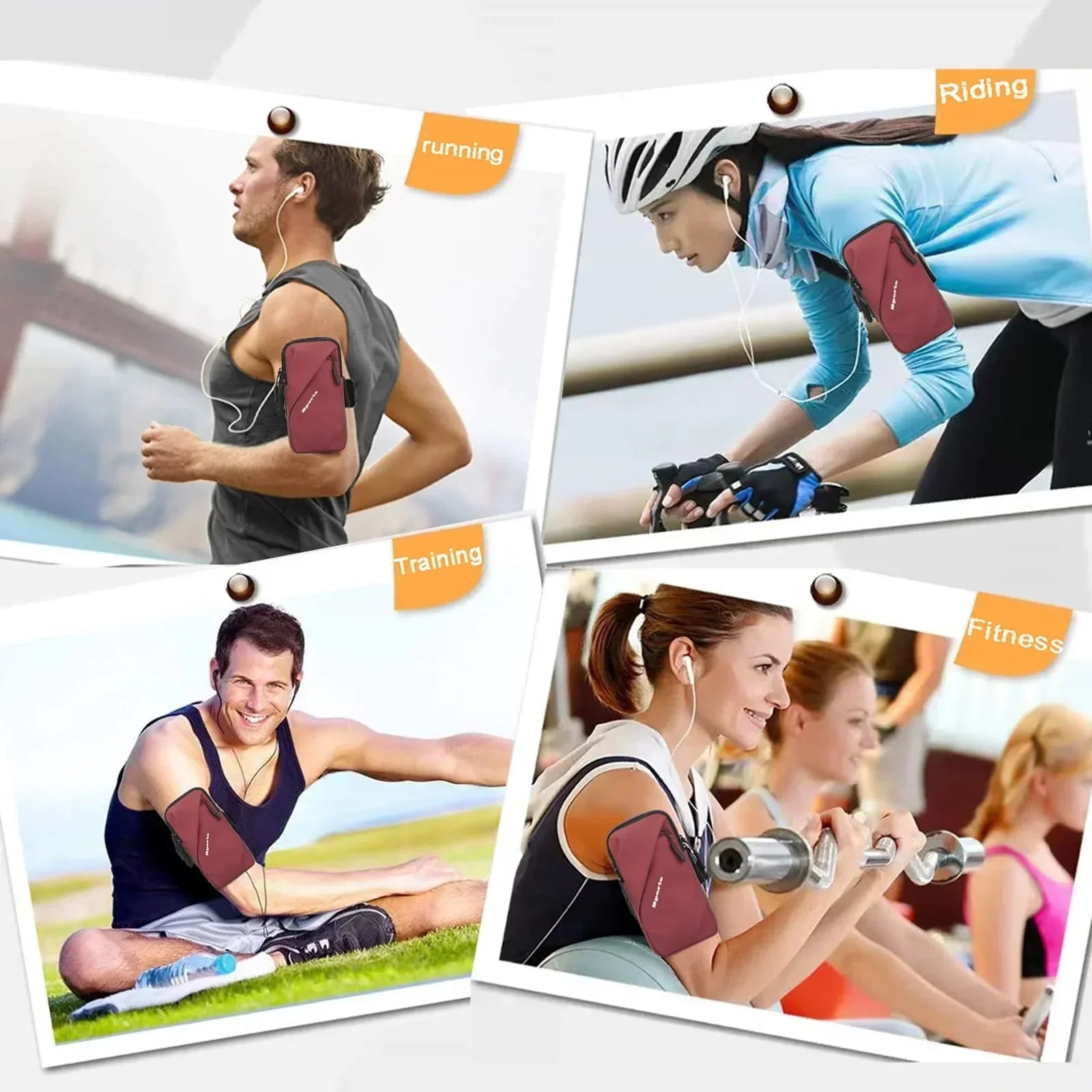 Universal Running Phone Arm Band – Waterproof, Dual Pocket, Adjustable Strap, Breathable Mesh, Fits Phones Up to 6.7 Inches, Crossbody & Waist Clip (Red)