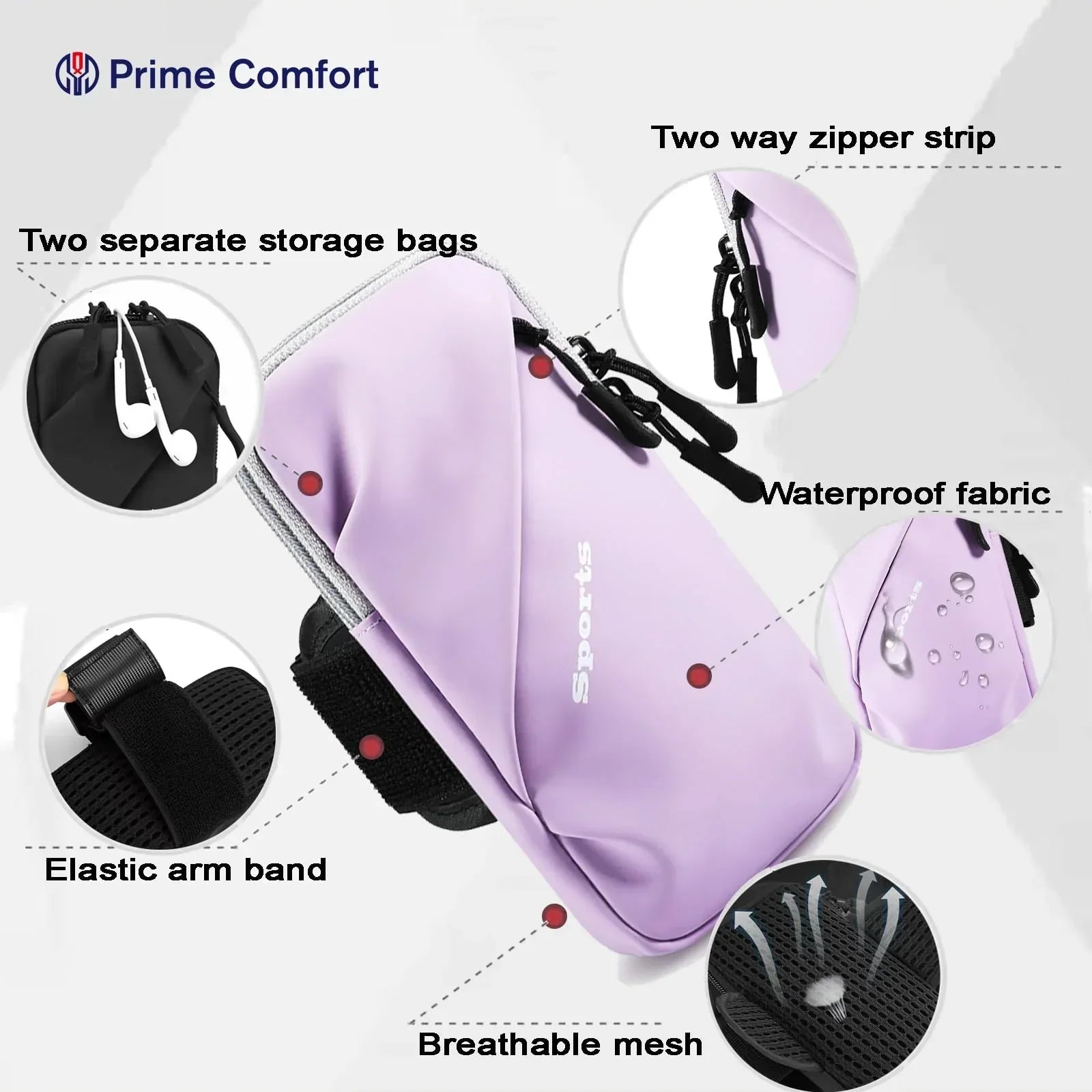 Universal Running Phone Arm Band – Waterproof, Dual Pocket, Adjustable Strap, Breathable Mesh, Fits Phones Up to 6.7 Inches, Crossbody & Waist Clip (Purple)