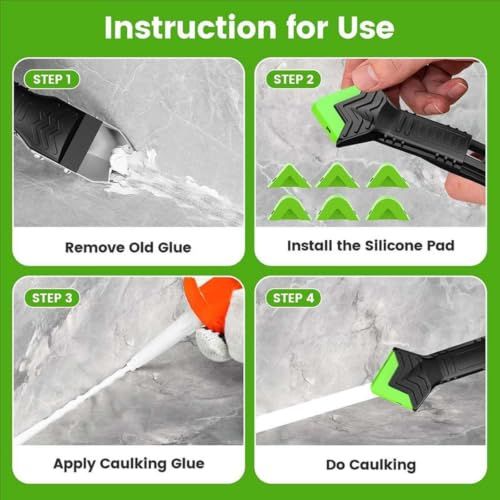 6-in-1 Caulking Tool Kit for Bathroom, Kitchen & Tile Sealing, Removal & Smoothing (Black)