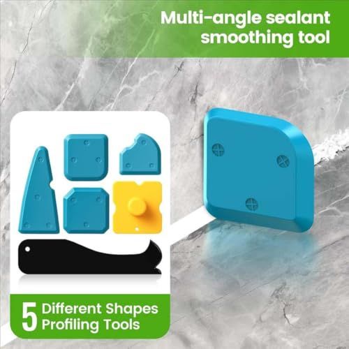 6-in-1 Caulking Tool Kit for Bathroom, Kitchen & Tile Sealing, Removal & Smoothing (Black)
