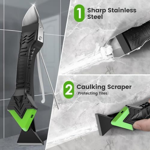 6-in-1 Caulking Tool Kit for Bathroom, Kitchen & Tile Sealing, Removal & Smoothing (Black)