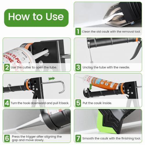 6-in-1 Caulking Tool Kit for Bathroom, Kitchen & Tile Sealing, Removal & Smoothing (Black)