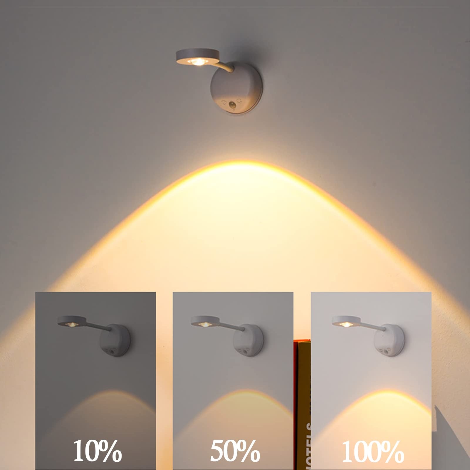 Rechargeable LED Wall Spotlight for Art – Wireless Motion Sensor Picture Light with Remote, 3 Color Temperatures, Dimmable & Adjustable Head, No Wiring Needed (White)