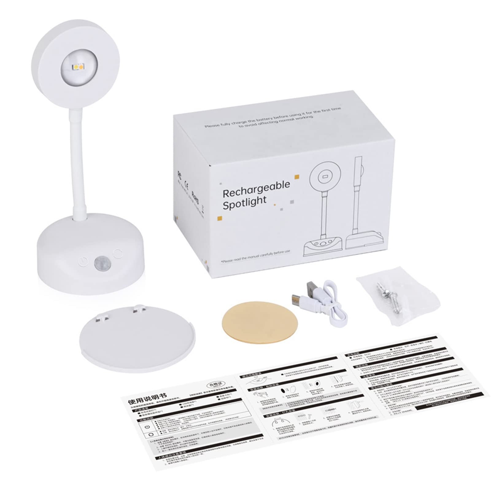 Rechargeable LED Wall Spotlight for Art – Wireless Motion Sensor Picture Light with Remote, 3 Color Temperatures, Dimmable & Adjustable Head, No Wiring Needed (White)