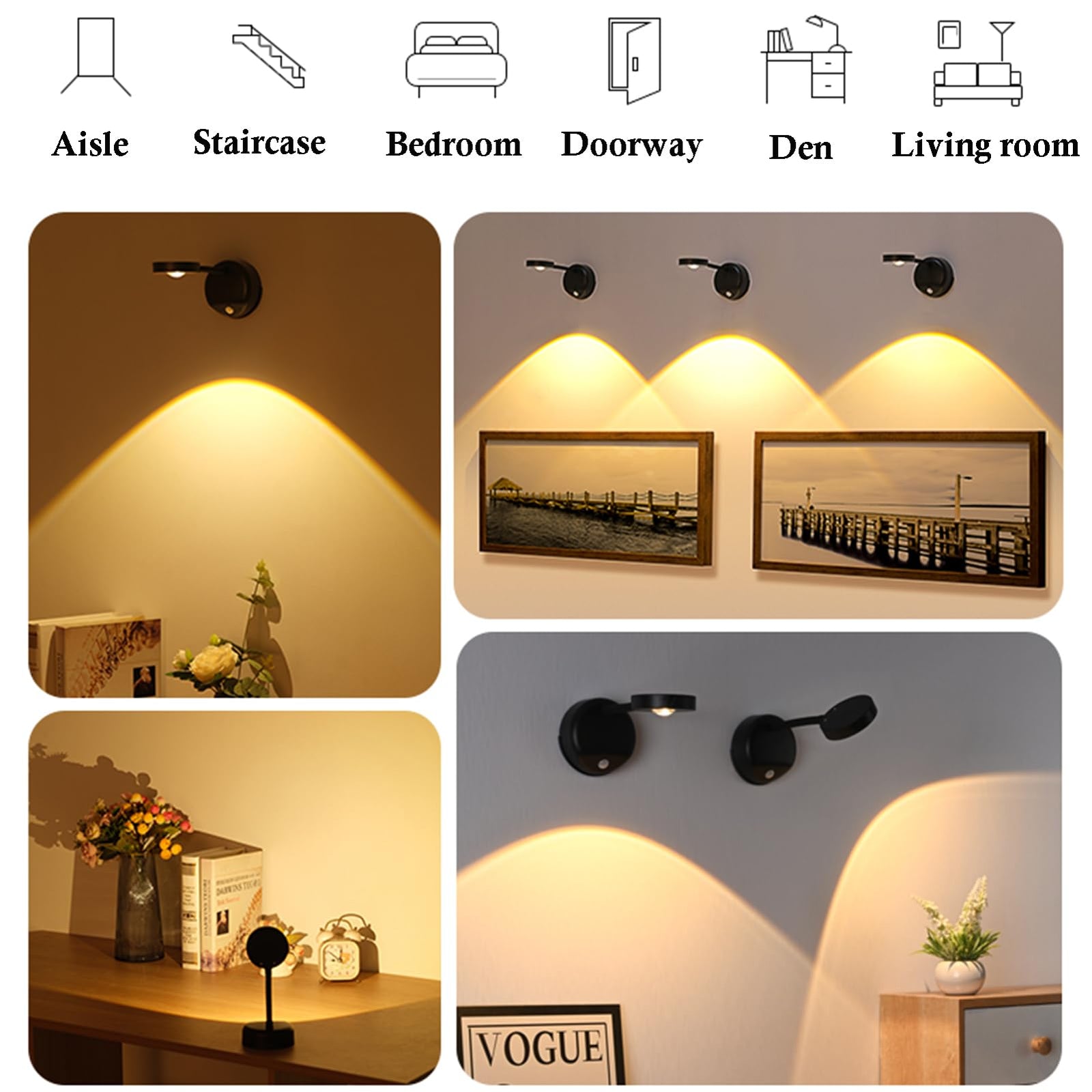 Rechargeable LED Wall Spotlight for Art – Wireless Motion Sensor Picture Light with Remote, 3 Color Temperatures, Dimmable & Adjustable Head, No Wiring Needed (Black)