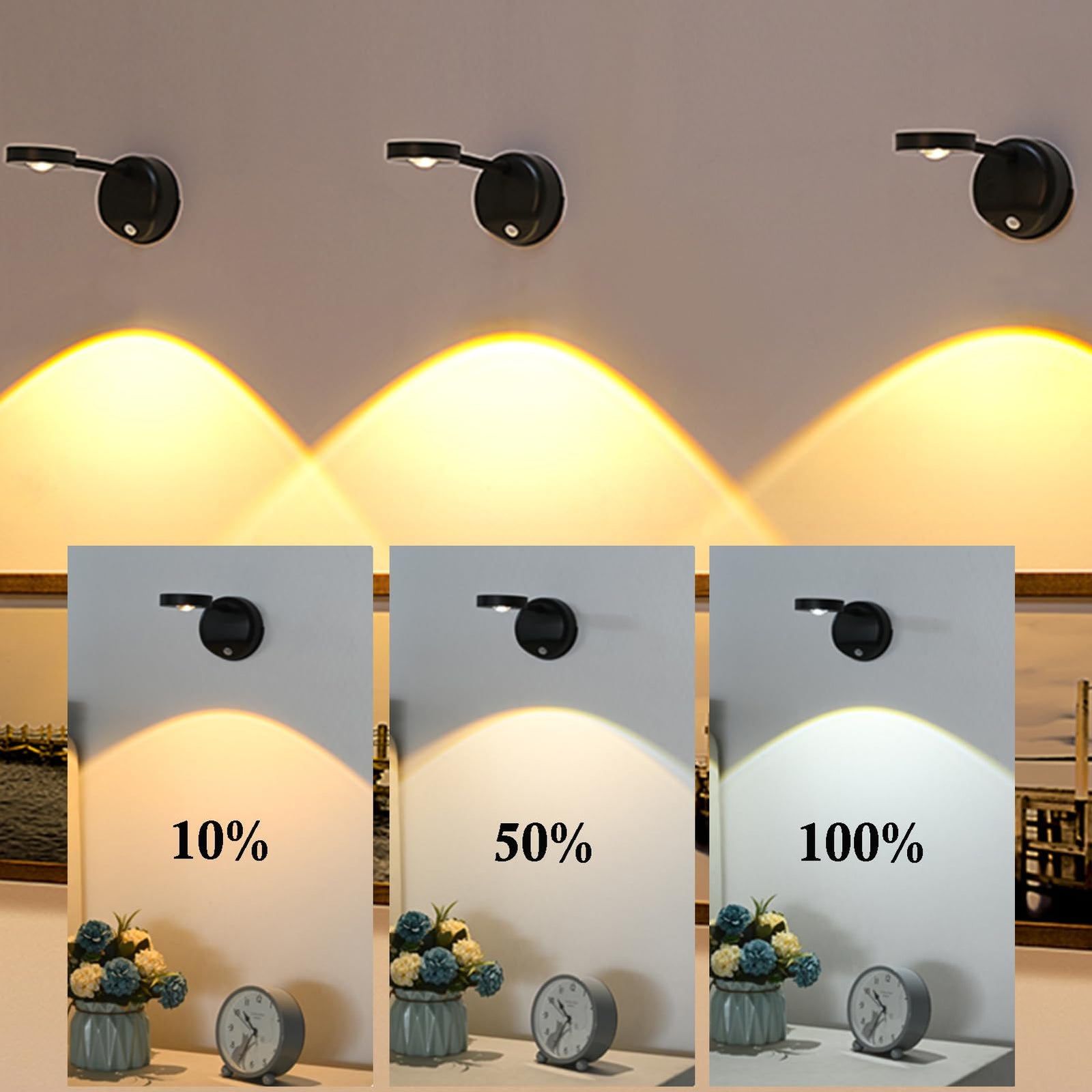 Rechargeable LED Wall Spotlight for Art – Wireless Motion Sensor Picture Light with Remote, 3 Color Temperatures, Dimmable & Adjustable Head, No Wiring Needed (Black)