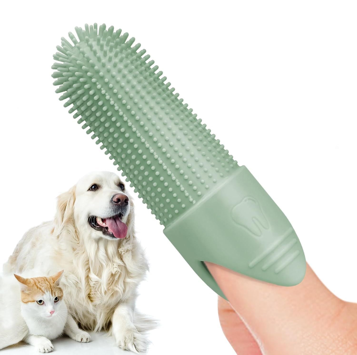 2Pack 360° Pet Dental Finger Brush for Dogs and Cats, Silicone Bristle Toothbrush, Plaque Removal Tool for All Breeds, Puppies, Kittens(Green)
