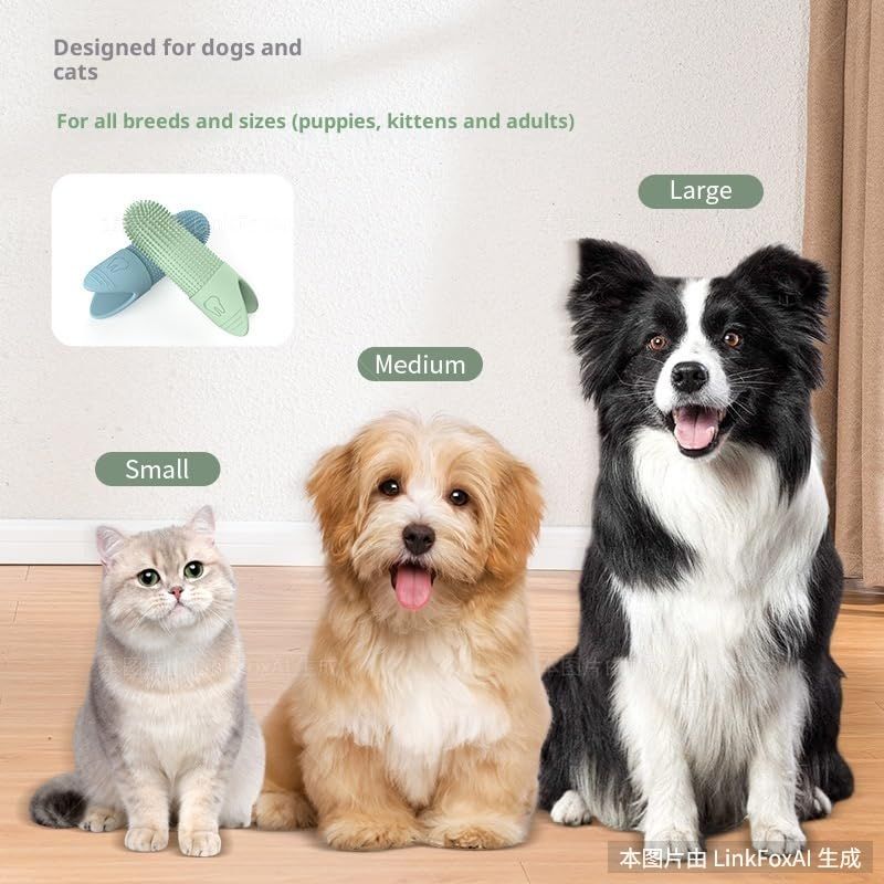 2Pack 360° Pet Dental Finger Brush for Dogs and Cats, Silicone Bristle Toothbrush, Plaque Removal Tool for All Breeds, Puppies, Kittens(Green)