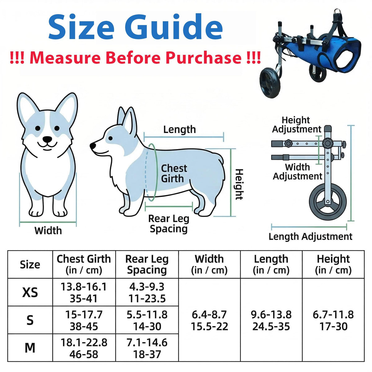 X-Small Adjustable Dog Wheelchair - Mobility Aid for Disabled Pets with Back Leg Issues - Leg Brace & Hip Support(blue)