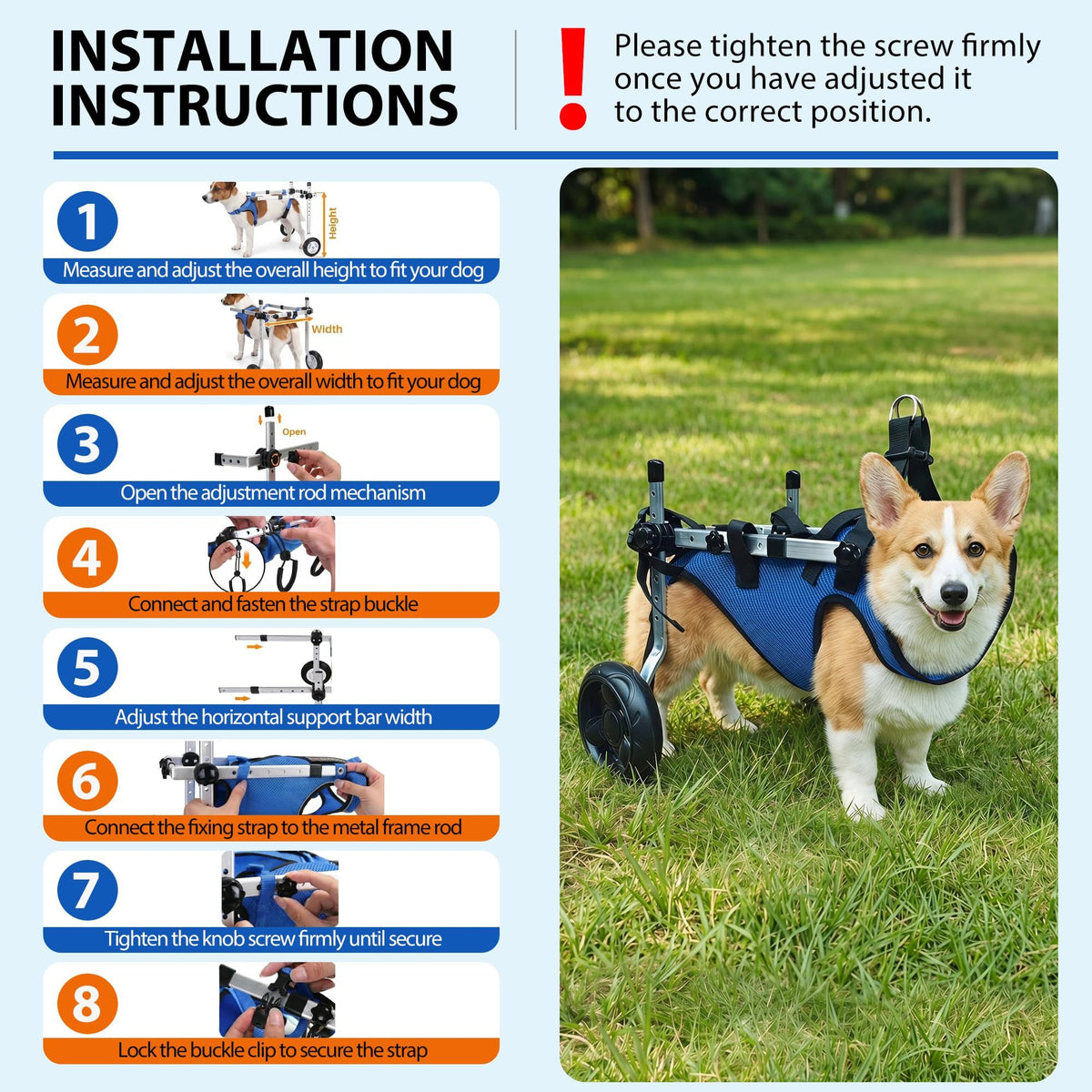 Small Adjustable Dog Wheelchair - Mobility Aid for Disabled Pets with Back Leg Issues - Leg Brace & Hip Support(blue)