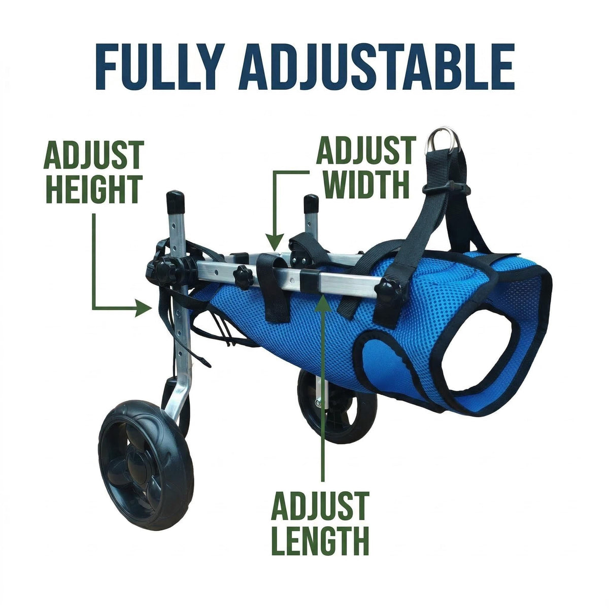 Small Adjustable Dog Wheelchair - Mobility Aid for Disabled Pets with Back Leg Issues - Leg Brace & Hip Support(blue)
