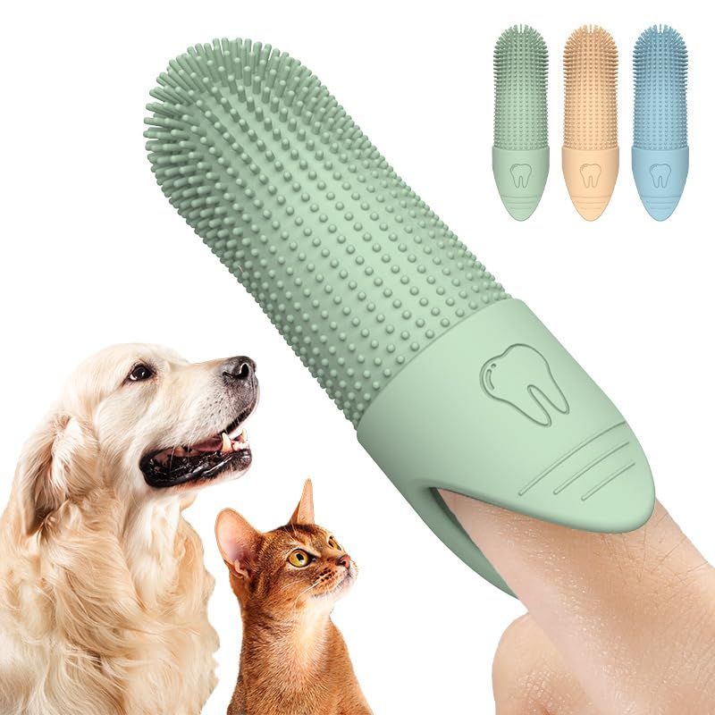 2Pack 360° Pet Dental Finger Brush for Dogs and Cats, Silicone Bristle Toothbrush, Plaque Removal Tool for All Breeds, Puppies, Kittens(Beige)