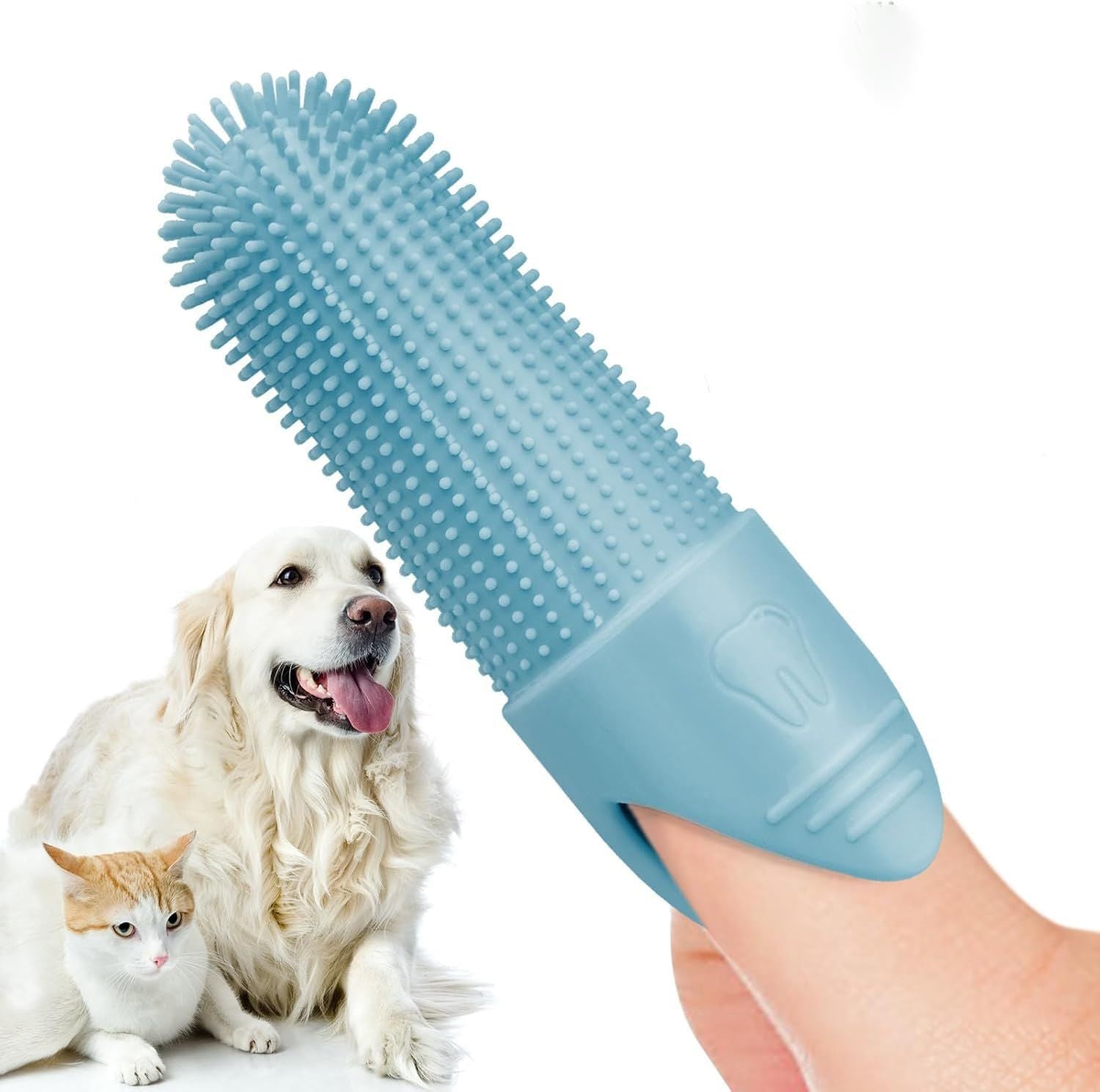 2Pack 360° Pet Dental Finger Brush for Dogs and Cats, Silicone Bristle Toothbrush, Plaque Removal Tool for All Breeds, Puppies, Kittens(Blue)