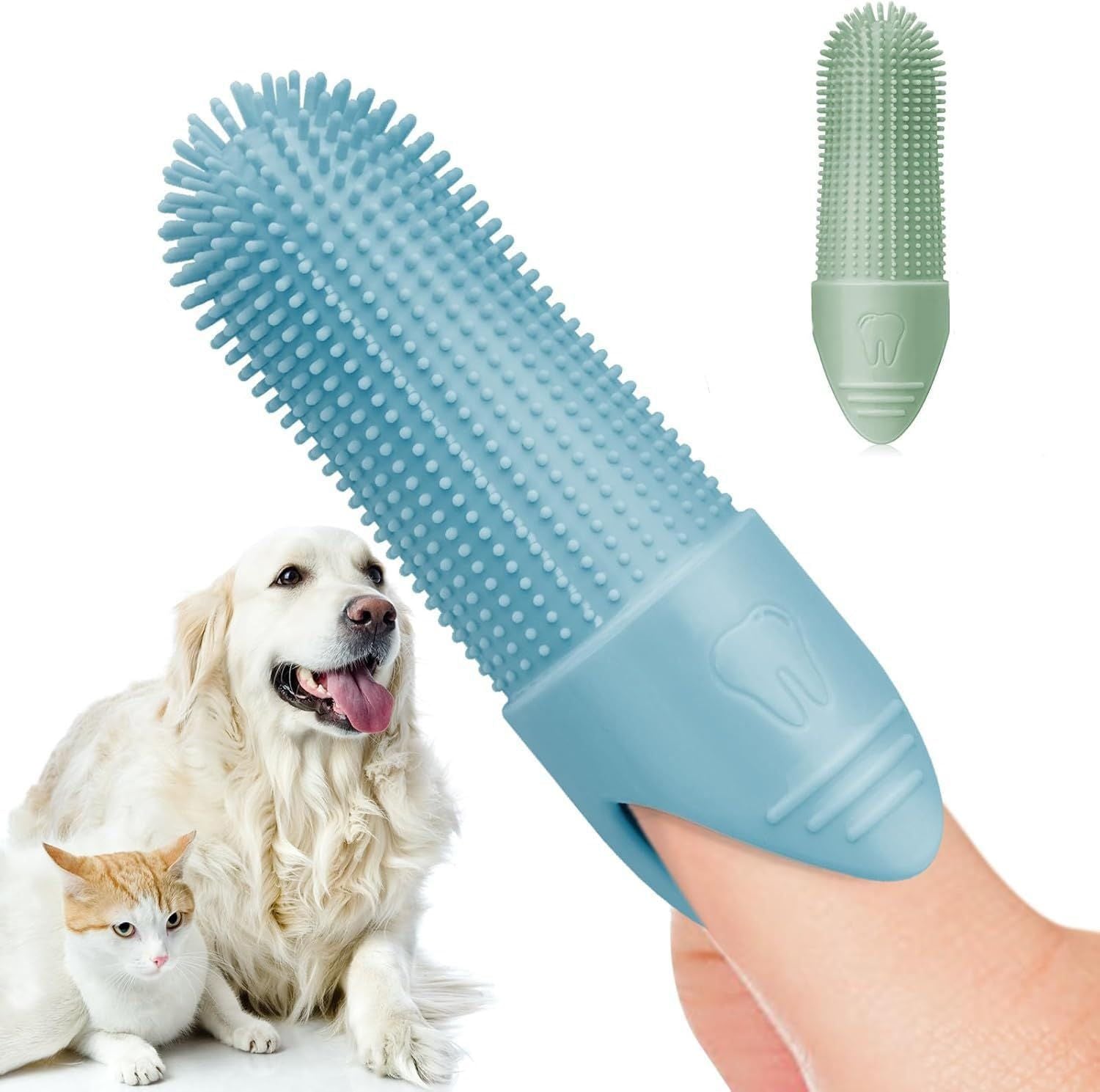 2Pack 360° Pet Dental Finger Brush for Dogs and Cats, Silicone Bristle Toothbrush, Plaque Removal Tool for All Breeds, Puppies, Kittens(Blue)
