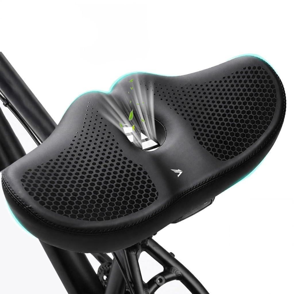 Noseless Bike Seat Wide,Padded Bike Seat for Men and Women,Bike Accessories
Memory Foam Padding Dual Shock Balls and Center Vent for Mountain Bike Exercise Bike Electric Bike(Orange)