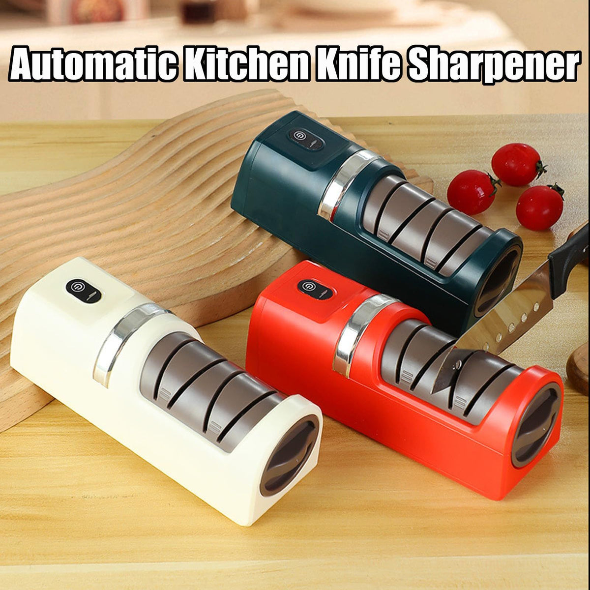 Automatic Kitchen Knife Sharpener - New Cordless Electric Knife Sharpener Tool with Diamond Wheel & Suction Base for All Kitchen Knives & Scissors | Diamond Abrasive Wheels(Red)