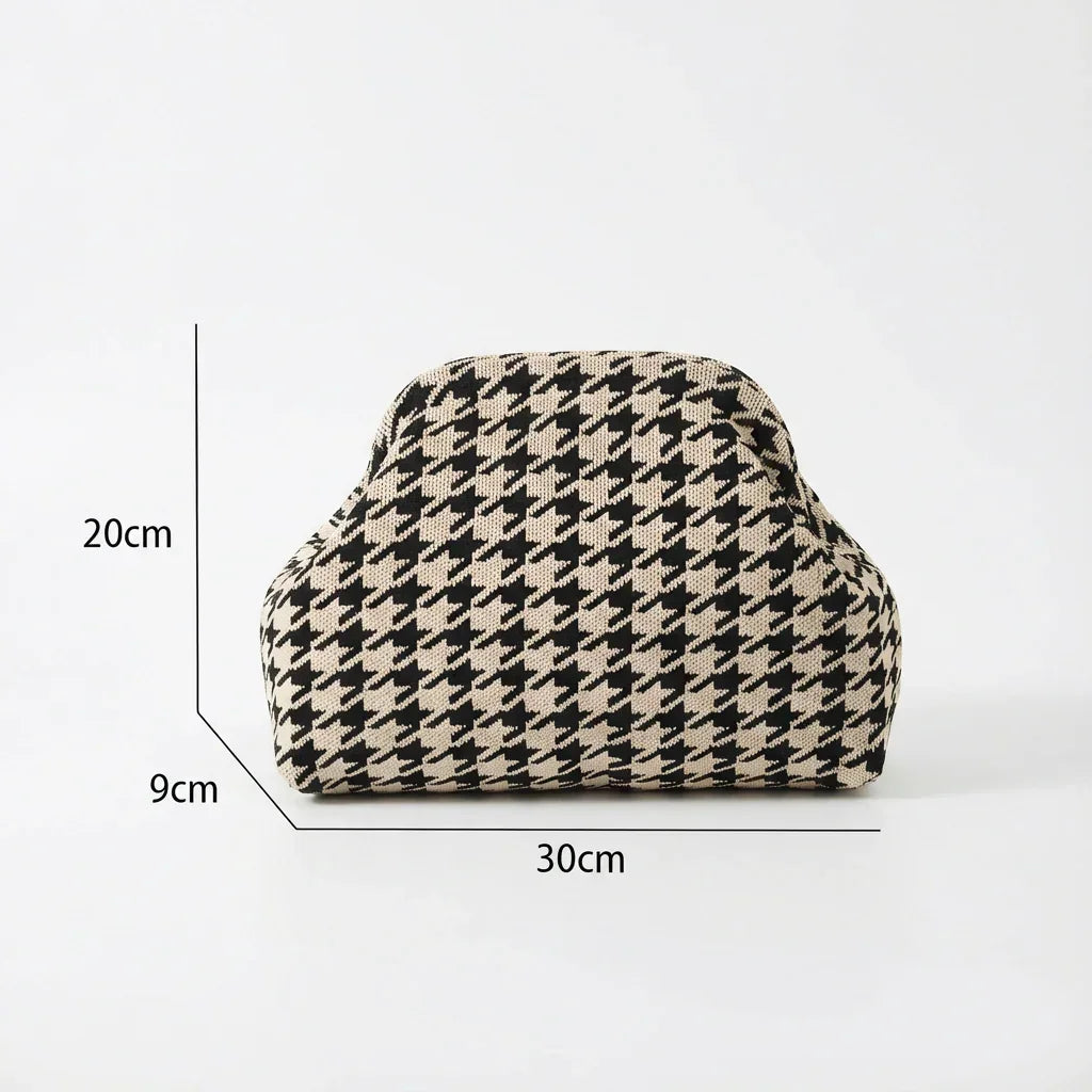 Houndstooth Knit Cloud Bag: Commute & Daily Handbag, Portable Storage Clutch (Khaki) | Other Colors Available in Store