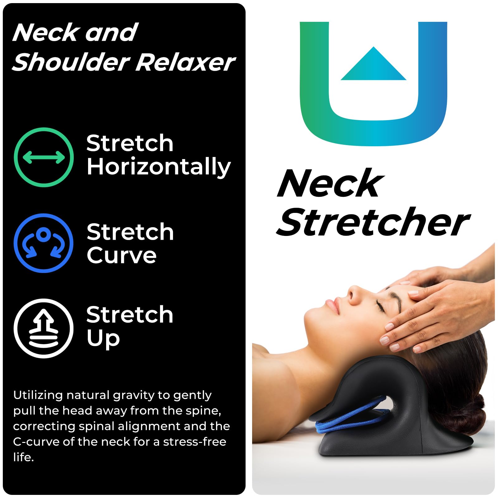 Adjustable Airbag Neck Stretcher – Ergonomic Cervical Traction Pillow with 8 Massage Points for Neck Pain Relief, Portable Spinal Alignment Device for Home, Office, and Travel Use (Black)