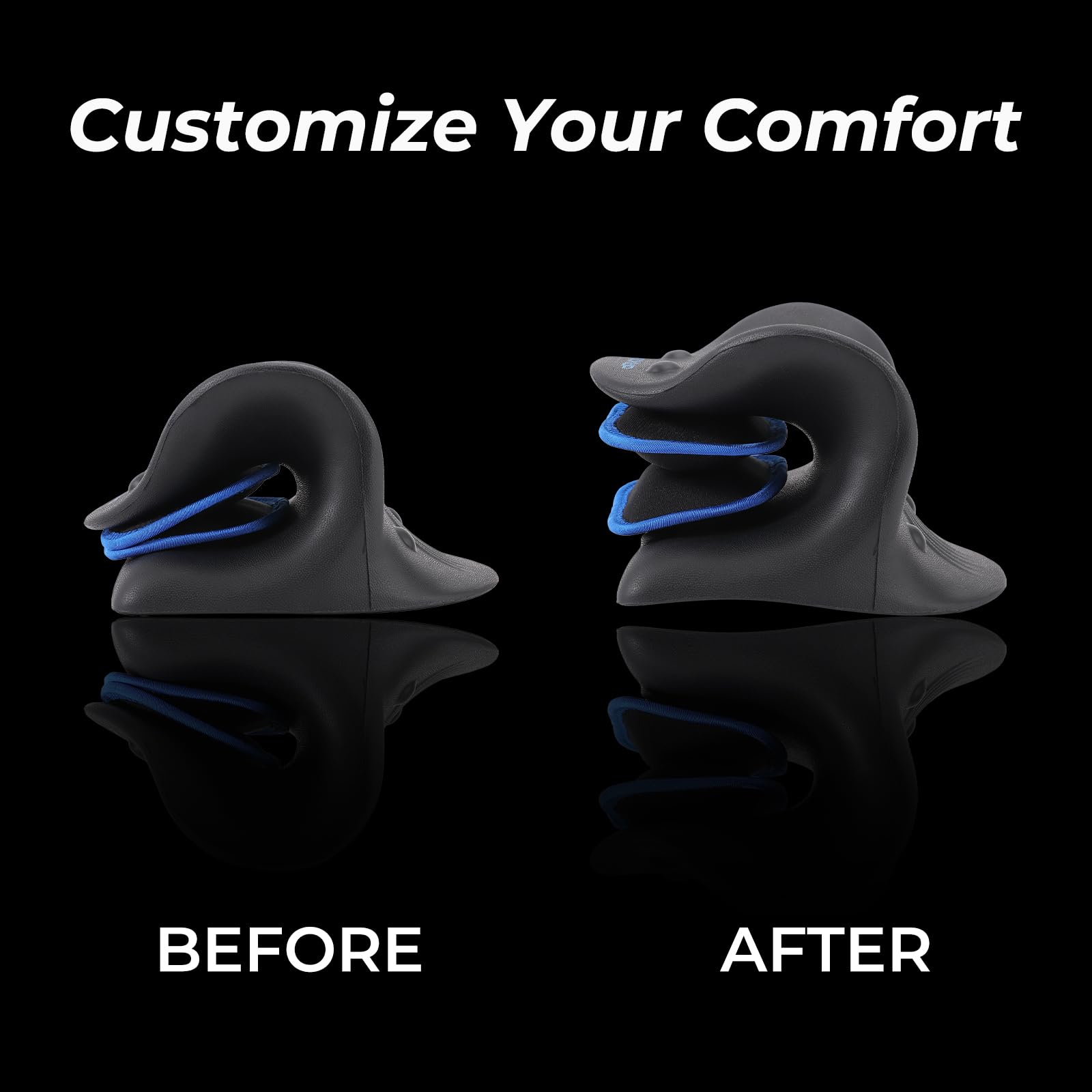 Adjustable Airbag Neck Stretcher – Ergonomic Cervical Traction Pillow with 8 Massage Points for Neck Pain Relief, Portable Spinal Alignment Device for Home, Office, and Travel Use (Black)