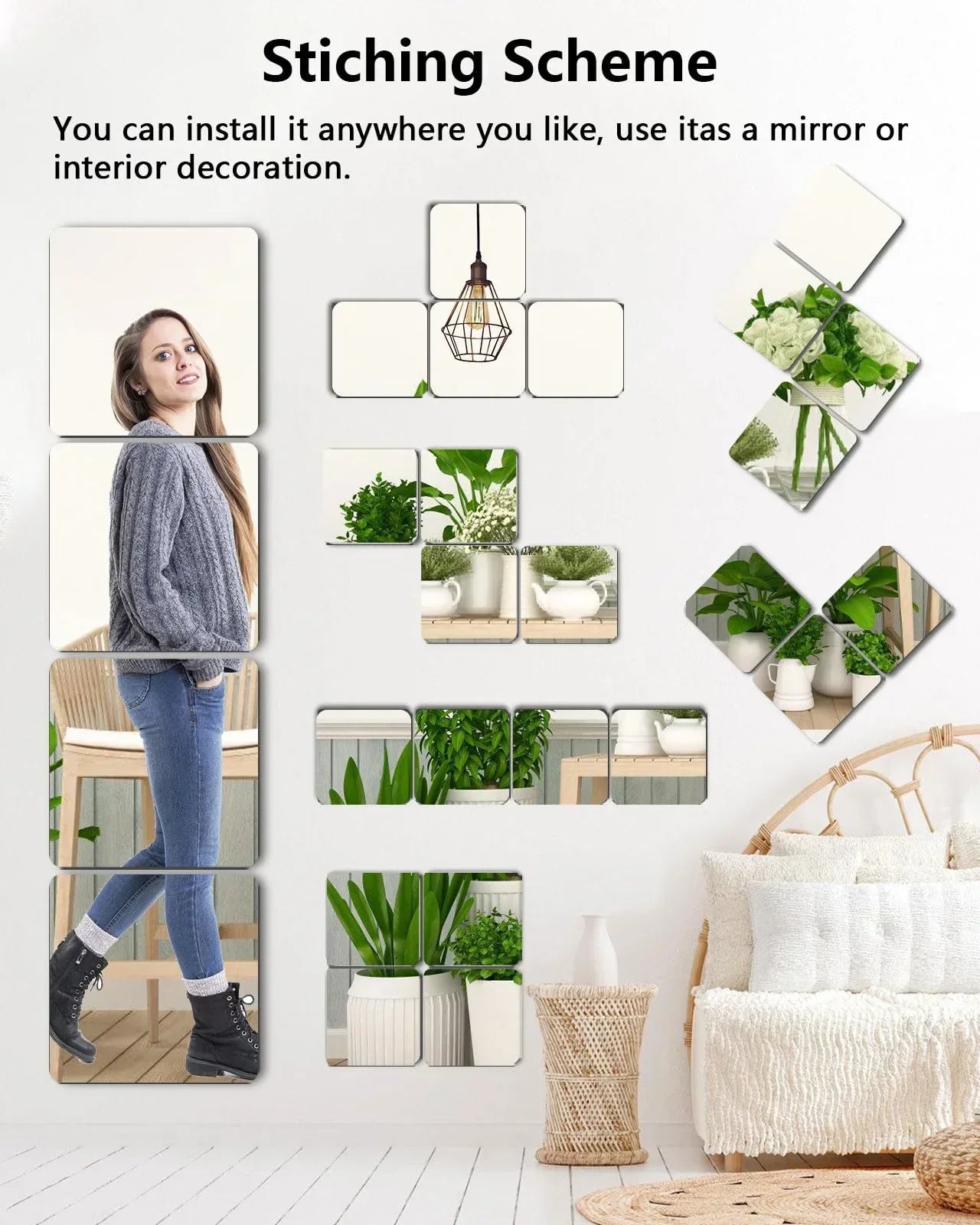 Shatterproof Acrylic Mirror Tiles 4‑Pack – 8