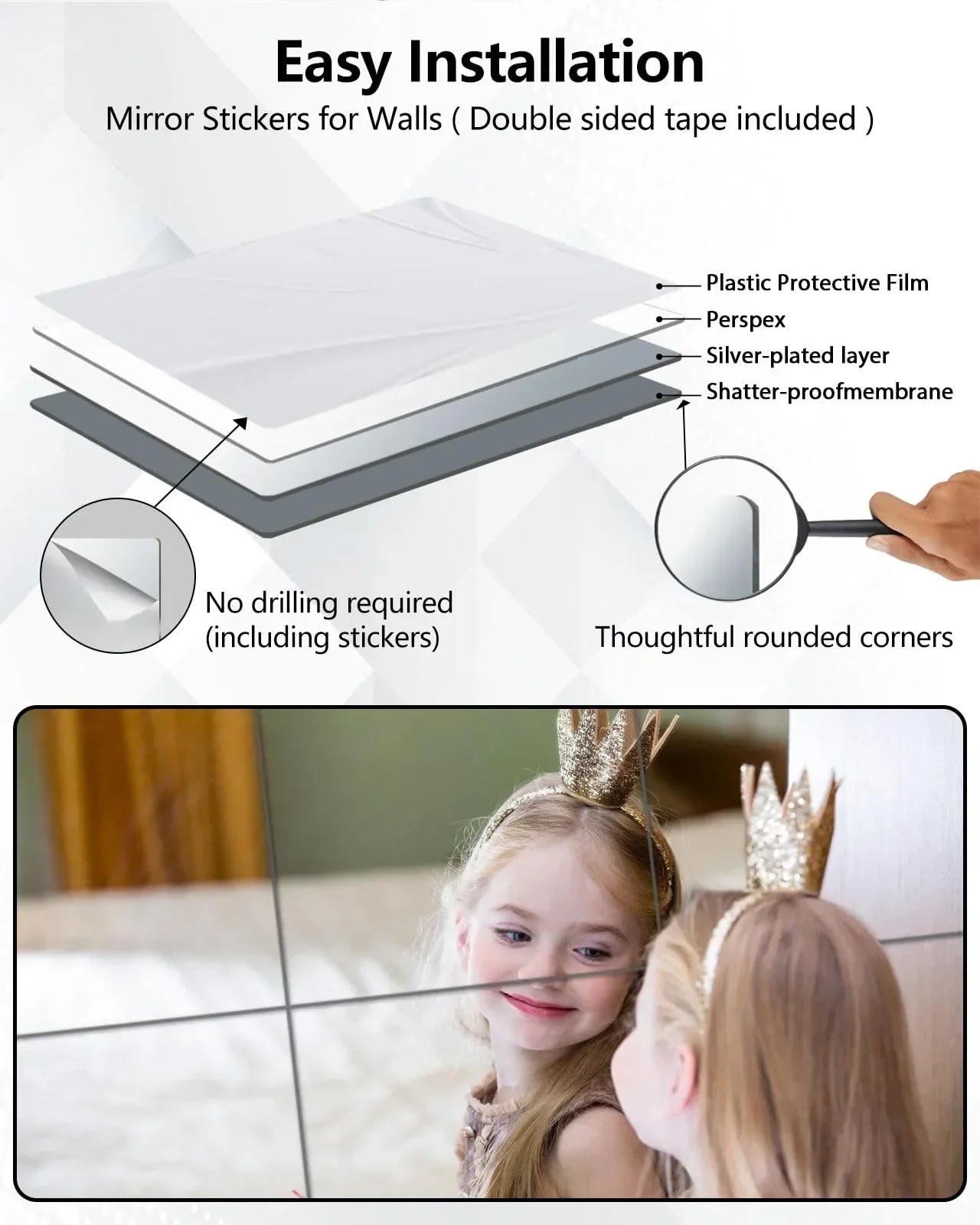 Shatterproof Acrylic Mirror Tiles 4‑Pack – 12