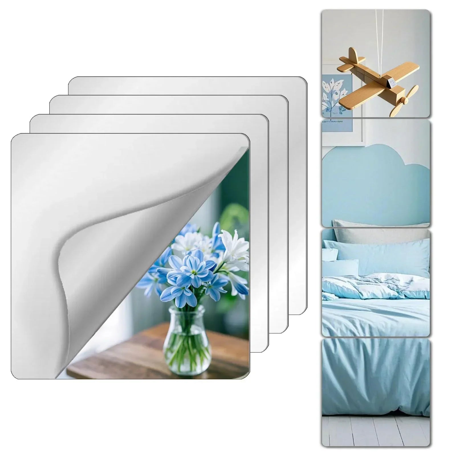 Shatterproof Acrylic Mirror Tiles 4‑Pack – 16
